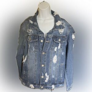 Victorious Distressed Denim Jean Jacket Size Medium